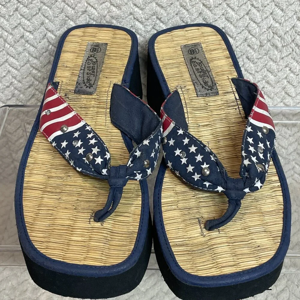 Lower‎ Eastside Y2K Vintage Platform Americana Flip Flop Rhinestone Sandals 8.5